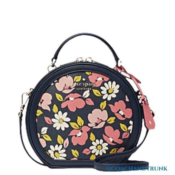 KATE SPADE Traveler Canteen Crossbody Bag Navy Blue Leather Multi Floral NWT - Picture 4 of 9